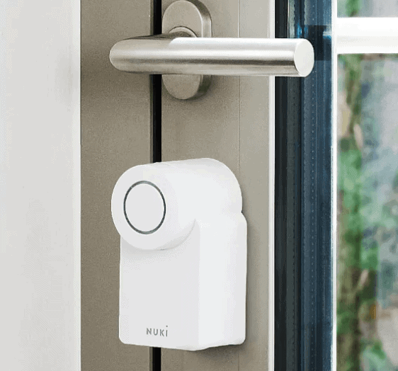 Nuki smart lock on a door